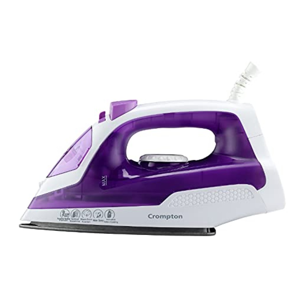 Crompton Fabrimagic 1200W Steam Iron with 200ml Tank 13g/min Steam Teflon Soleplate Purple
