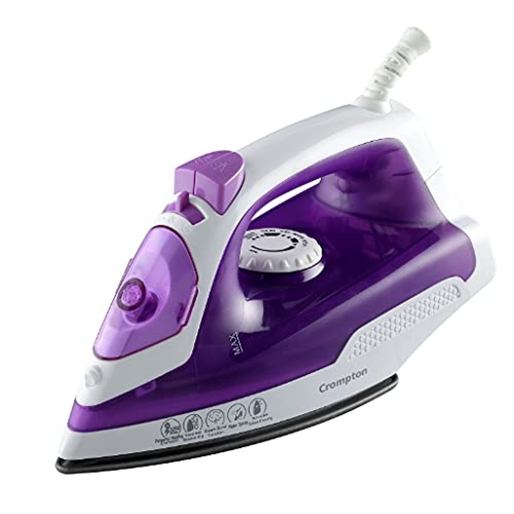 Crompton Fabrimagic 1200W Steam Iron with 200ml Tank 13g/min Steam Teflon Soleplate Purple