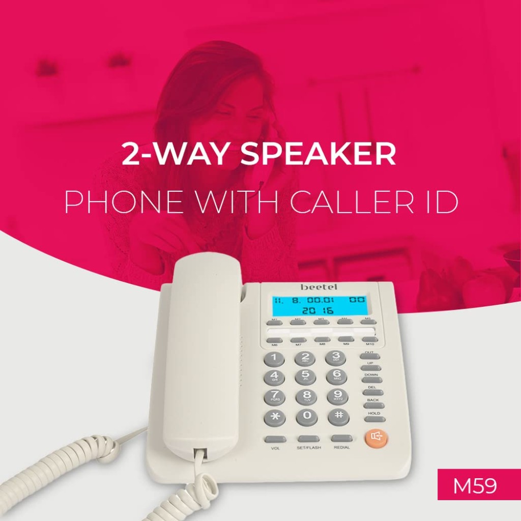 Beetel M59 Caller ID Corded Landline Phone with 16 Digit LCD Display & Adjustable contrast (White)