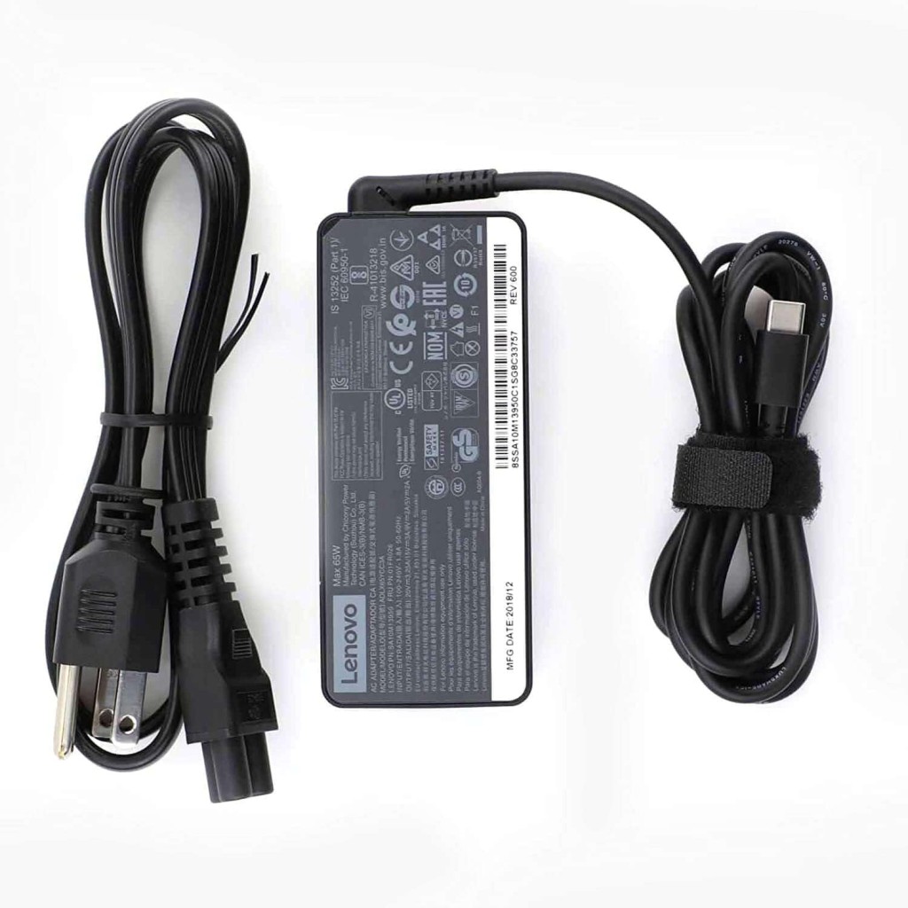 Lenovo Original 65W 20V 3.25A Standard USB Type-C, Compatible with ThinkPad USB-C, Black