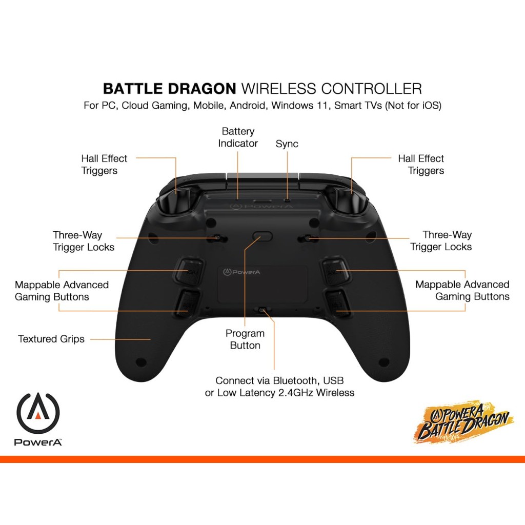 PowerA Battle Dragon™ Wireless Controller for PC and Cloud Gaming: Magnetic Hall Effect, Asymmetric Rumble Motors, 20h Playtime (Not for iOS)