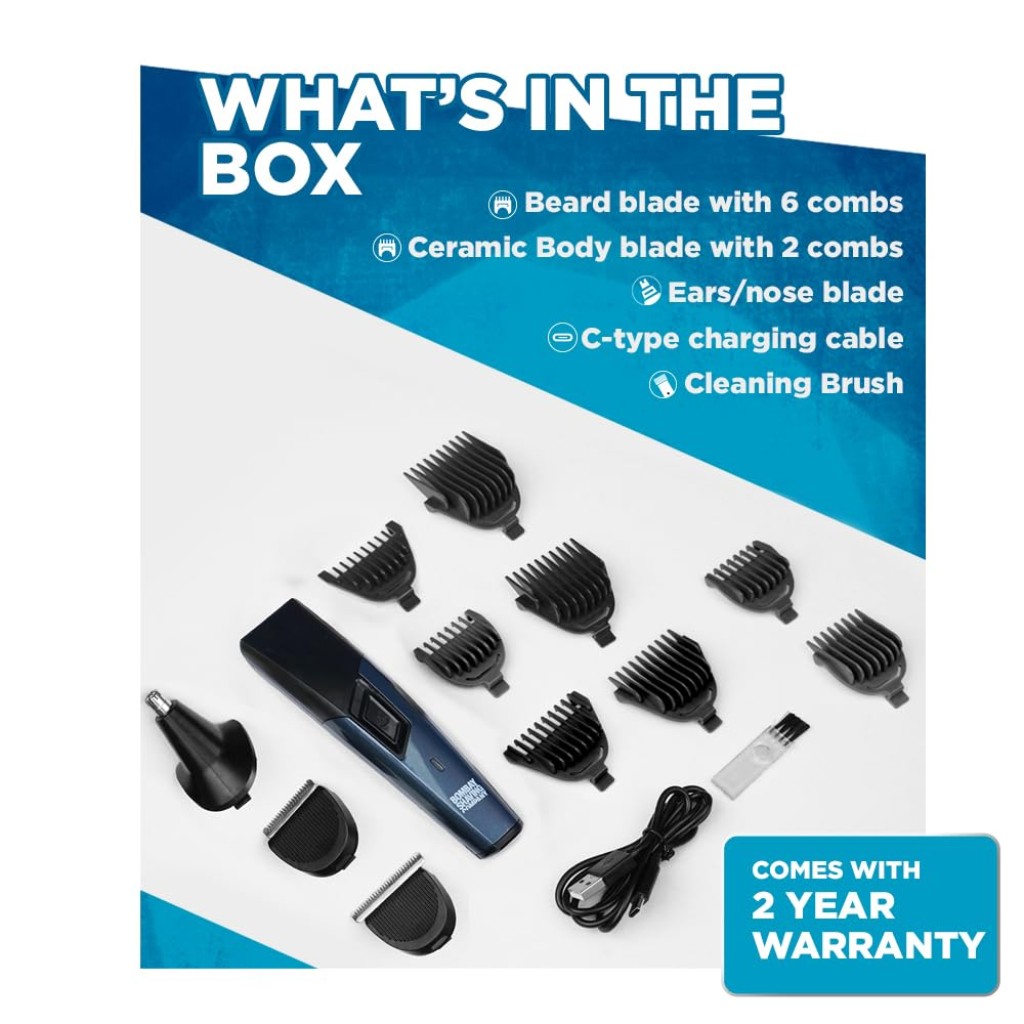 Bombay Shaving Company 11 In 1 Trimmer Men|All In One Full Body Trimmer|90 Min Charge Time|90 Mins Run Time|Hair, Ear, Beard, Body, Nose Trimme