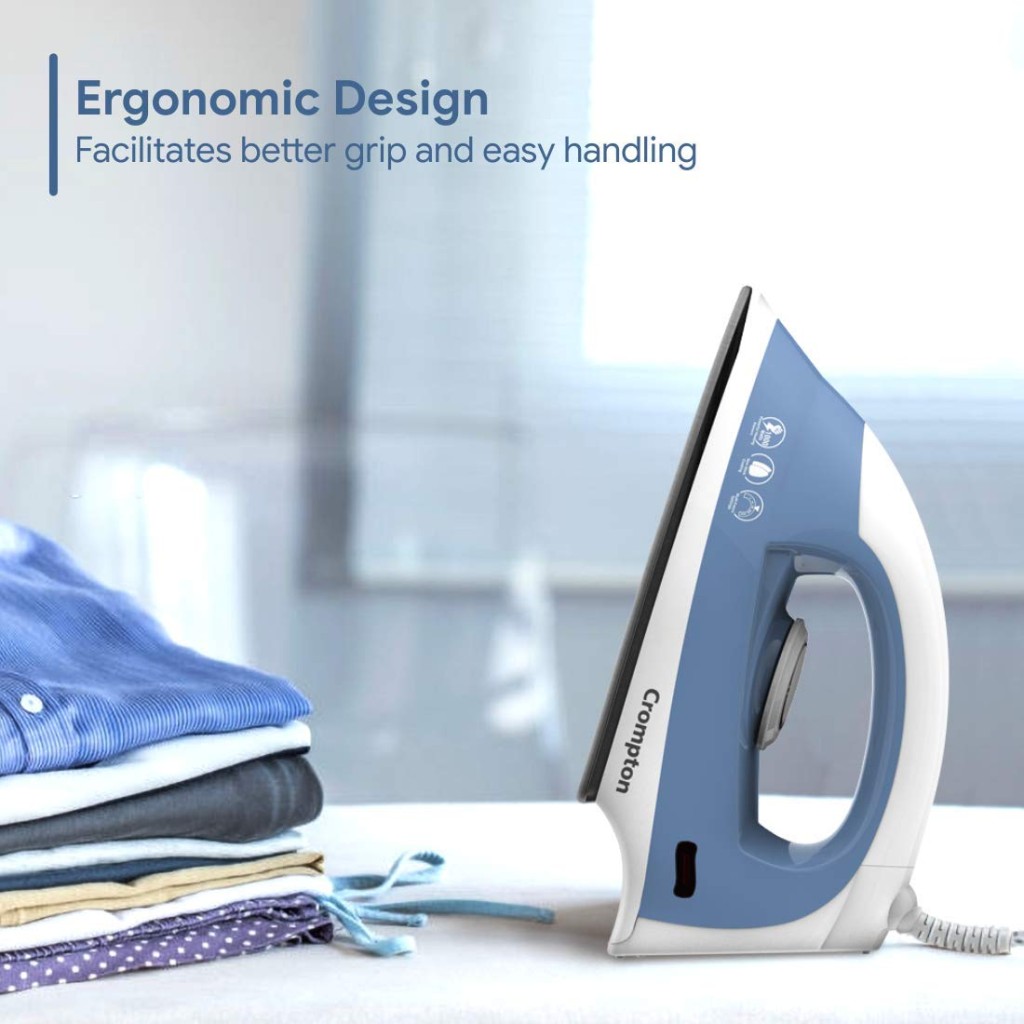 Crompton Brio 1000-Watts Dry Iron with Weilburger Coating Sky Blue and White