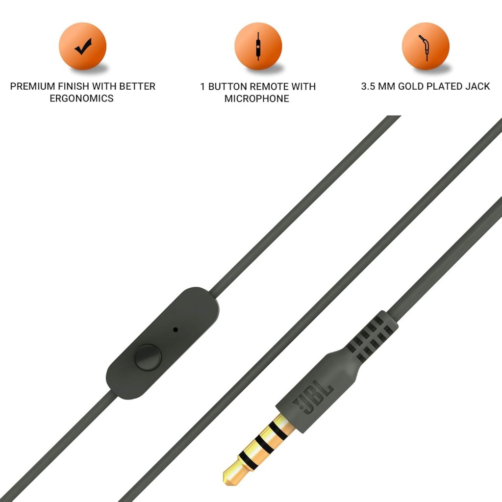 JBL C200SI, Premium in Ear Wired Earphones with Mic, Signature Sound, One Button Multi-Function Remote, Premium Metallic Finish