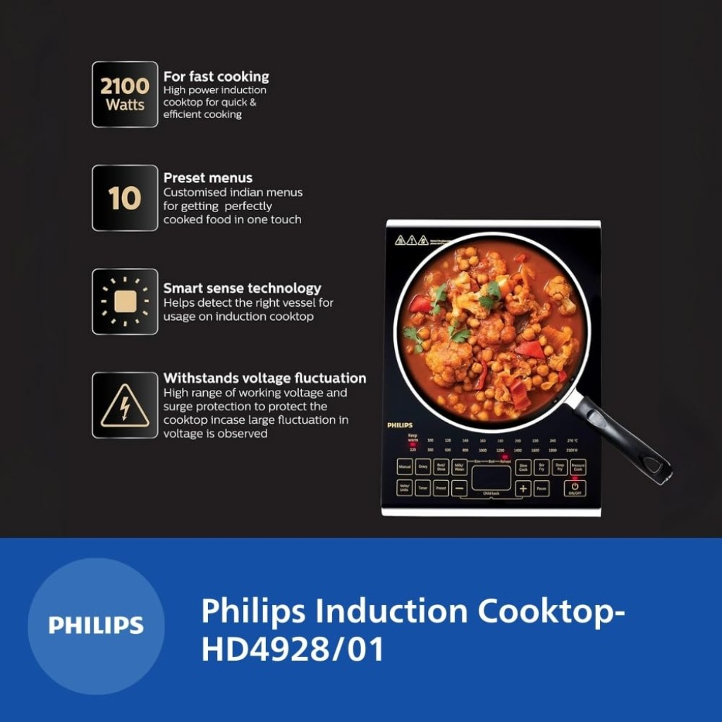 Philips Viva Collection HD4928/01 2100-Watt Induction Cooktop (Black)