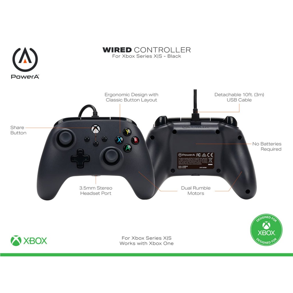 PowerA Wired Gaming Controller for Xbox Series X/S, Xbox One, PC, Windows 10/11, Black (Officially Licensed)
