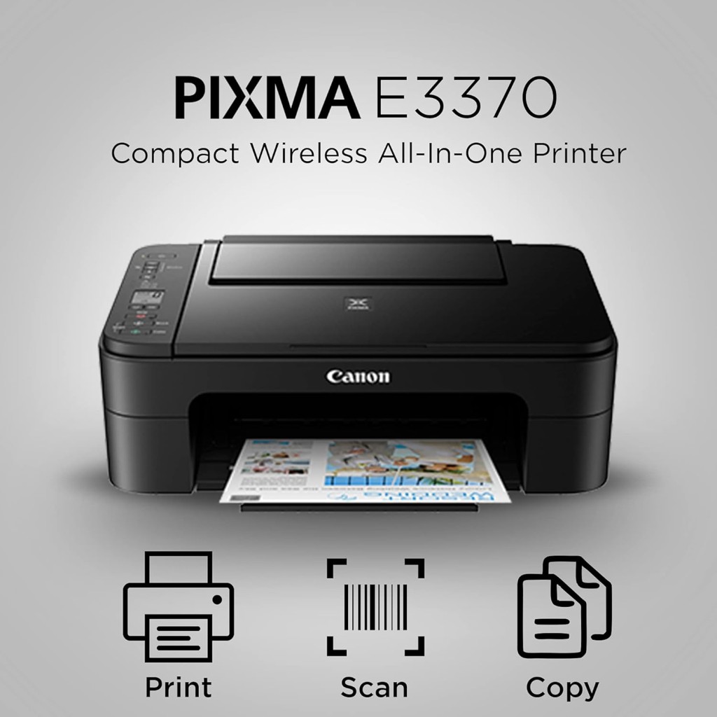 Canon PIXMA E3370 All-in-One Wireless Ink Efficient Color Printer (Black)