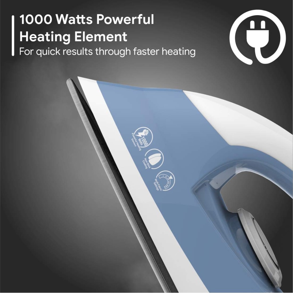 Crompton Brio 1000-Watts Dry Iron with Weilburger Coating Sky Blue and White