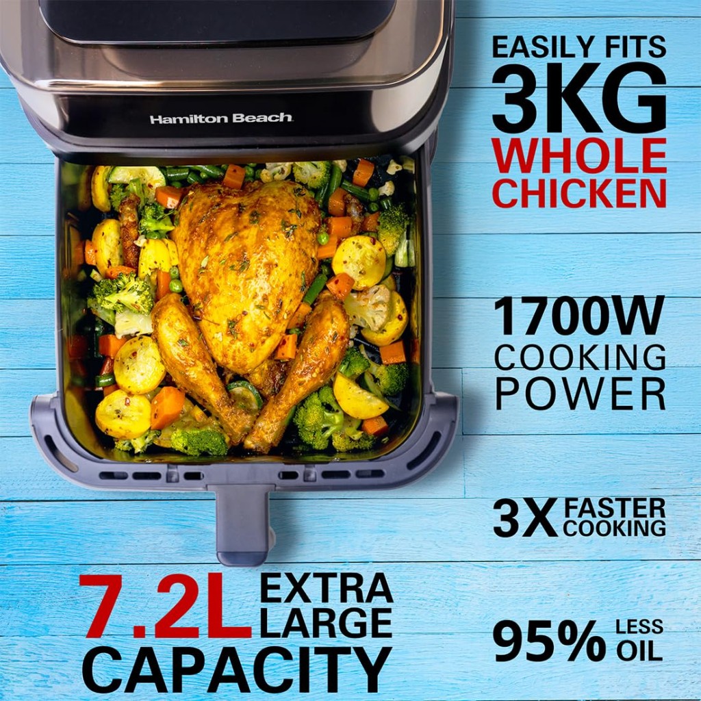 Hamilton Beach Digital Air fryer 7.2L with 100% Toxin Free Silicone Coating, Tested on 138 parameters for Metals