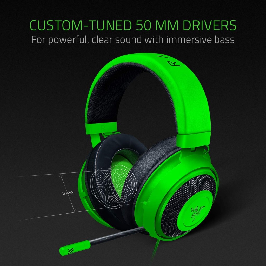 Razer Kraken Gaming Headset: Lightweight Aluminum Frame, Retractable Noise Isolating Microphone Green-RZ04-02830200-R3M1