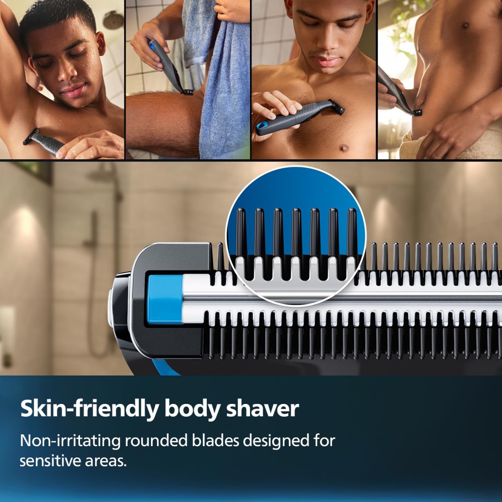 PHILIPS Bg1025/15 Showerproof Battery Powered Body Groomer Shaver For Men, Safe For All Body Areas, Including Private Parts, Black