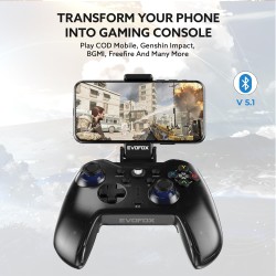 EvoFox Go Smartphone Bluetooth Gamepad for iPhones, iPads & Android | 2 Macro Back Buttons, Dual Vibration Motors, Turbo Mode, Analog Triggers, High Precision Joysticks