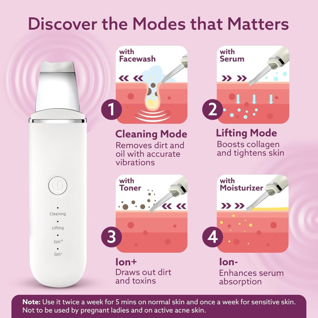 AGARO Ultrasonic Facial Skin Scrubber for Wet Skin, Blackheads Remover and Facial Pores Cleaner