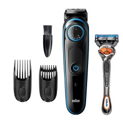 Braun Beard Trimmer BT5240, Beard Trimmer for Men and Hair Clipper, 39 Length Settings, Black/Blue