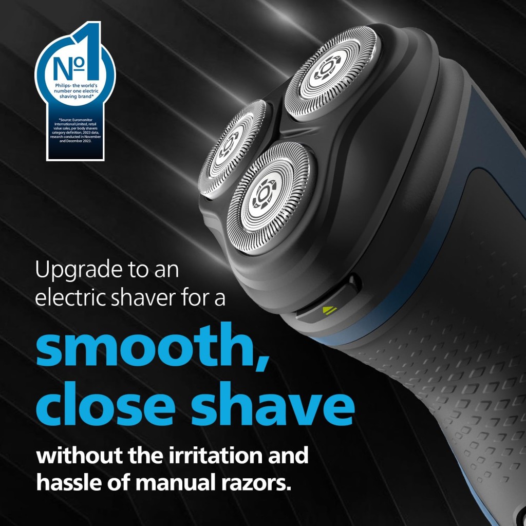 Philips Electric Shaver for Men | ComfortCut Blades | Wet and Dry Shave | 3D Flex Heads | 27 Self Sharpening Blades | Cordless | Waterproof | One Toch Open | 2 Year Warranty | S1151/03,Blue