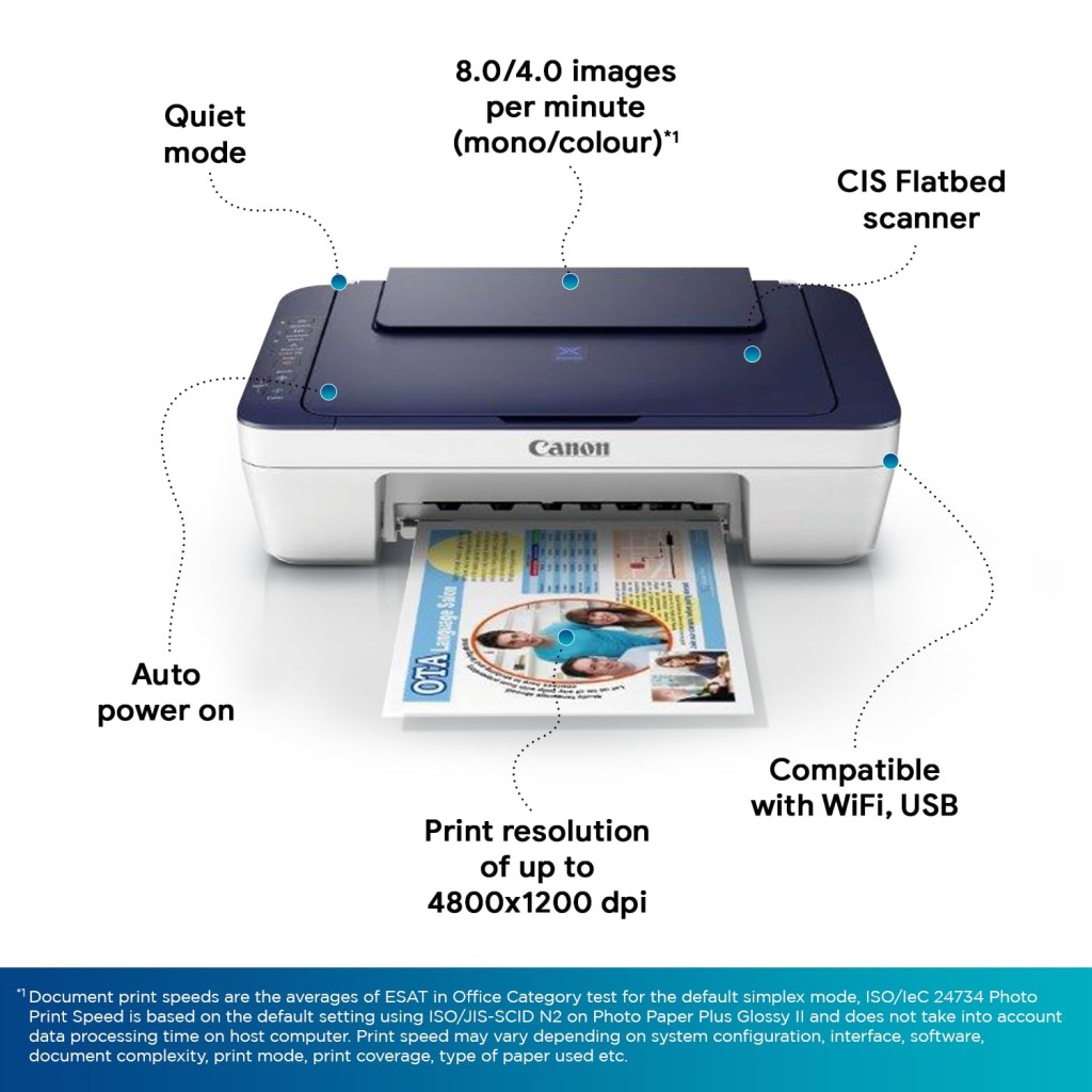 Canon PIXMA E477 All in One (Print, Scan, Copy) WiFi Ink Efficient Colour Printer for Home