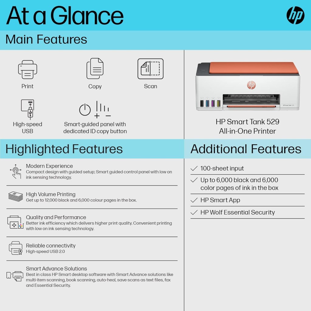 HP Smart Tank 529 All-in-One Colour Printer |Up to 4000 Black & 6000 Colour Prints