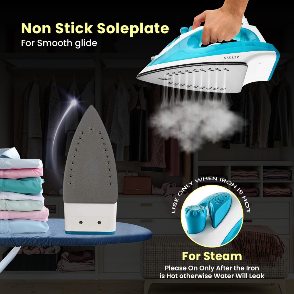 Cadlec GoLite Steam Iron Lightweight with Non-Stick Teflon Coating | 1200W | 2-Year Warranty