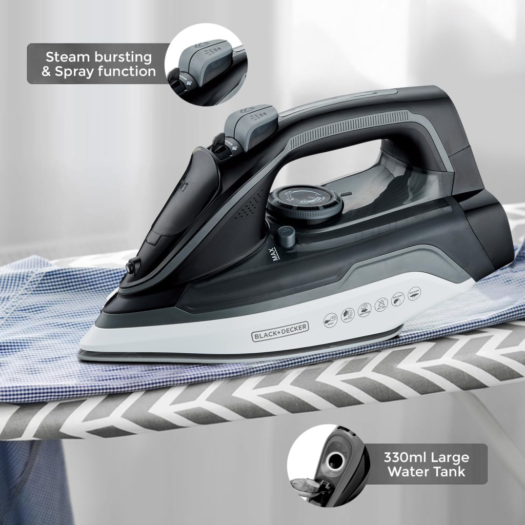 Black+Decker BXIR2602IN 1800W Steam Iron Black & White