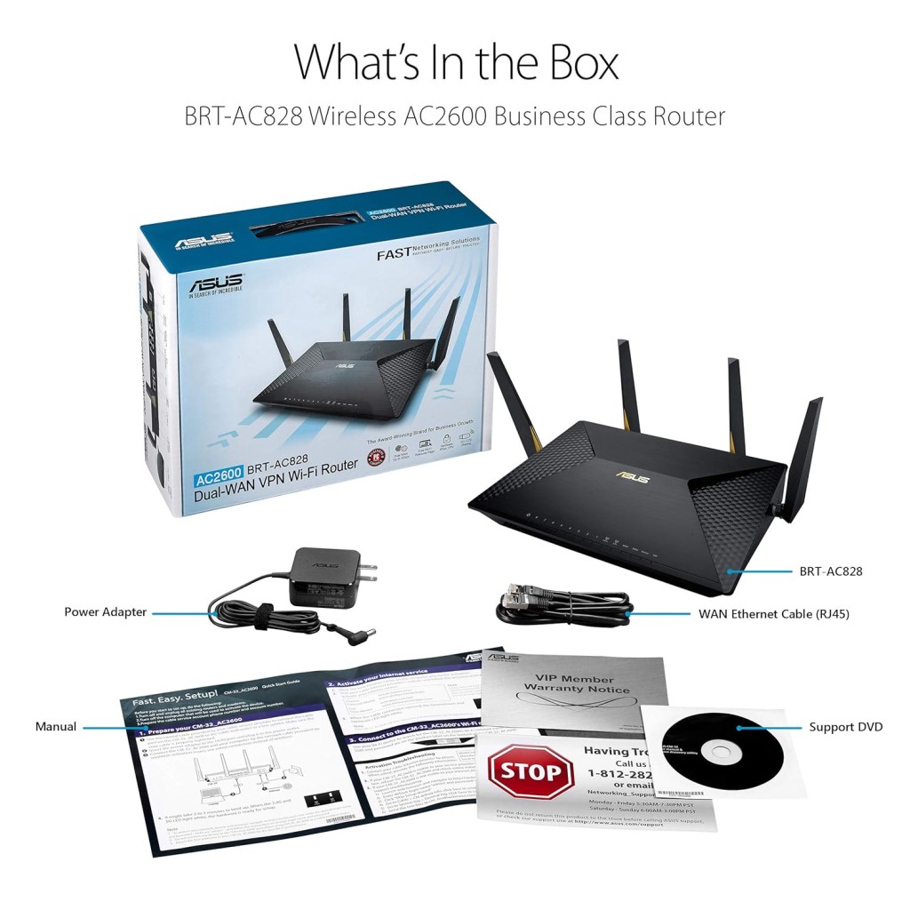 ASUS BRT-AC828 AC2600 Dual-WAN VPN Business WiFi Router (Black) with 4x4 MIMO Antenna Design, VLAN and AiProtection