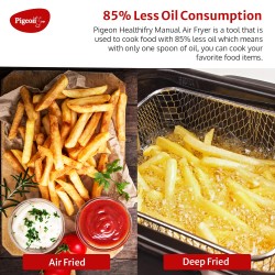 Pigeon Healthifry Manual Air Fryer, 360° High Speed Air Circulation Technology 1200 W With Non-Stick 4.2 liter Basket- Green