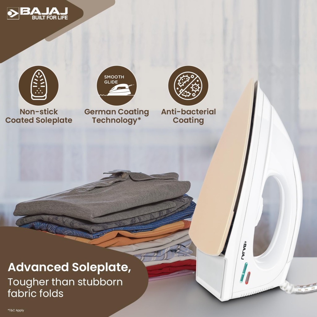 Bajaj DX-7 1000 Watts Dry Iron Advance Soleplate And Anti-Bacterial German Coating Technology White