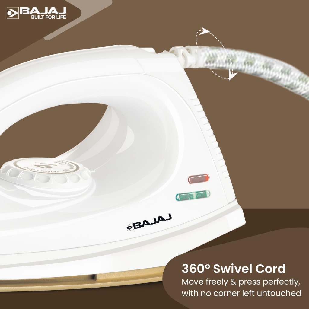 Bajaj DX-7 1000 Watts Dry Iron Advance Soleplate And Anti-Bacterial German Coating Technology White