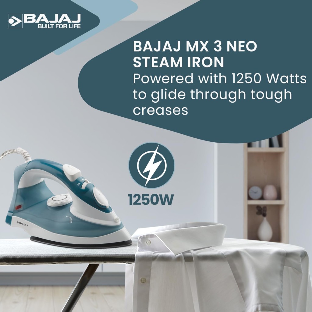 Bajaj MX 3 Neo 1250W Steam Iron (Blue)
