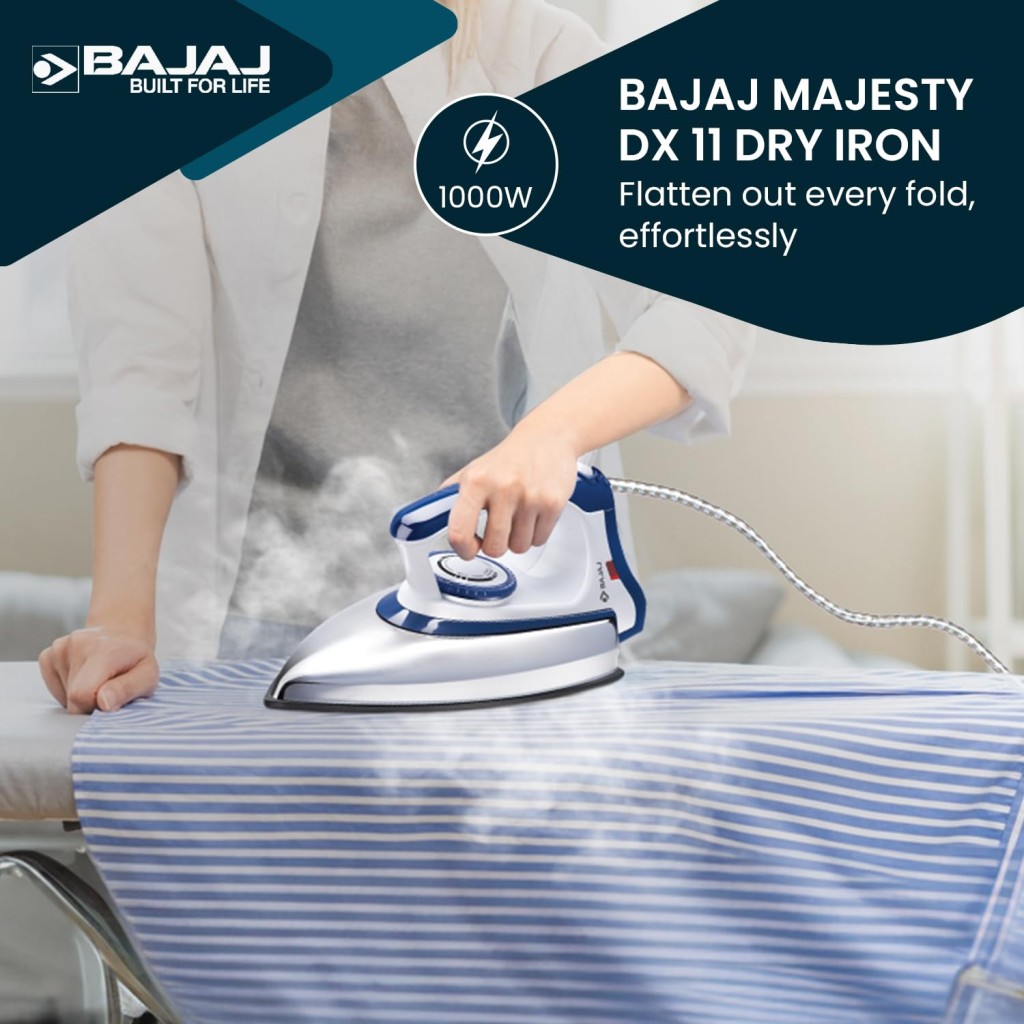 Bajaj Stainless Steel Majesty DX-11 1000 Watts Dry Iron White & Blue