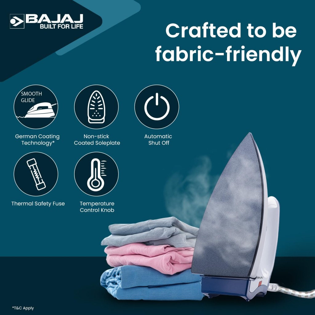 Bajaj Stainless Steel Majesty DX-11 1000 Watts Dry Iron White & Blue