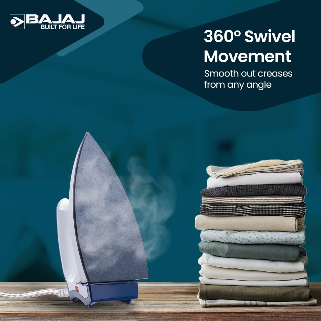 Bajaj Stainless Steel Majesty DX-11 1000 Watts Dry Iron White & Blue