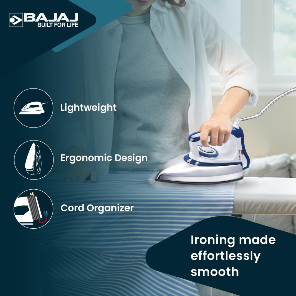 Bajaj Stainless Steel Majesty DX-11 1000 Watts Dry Iron White & Blue