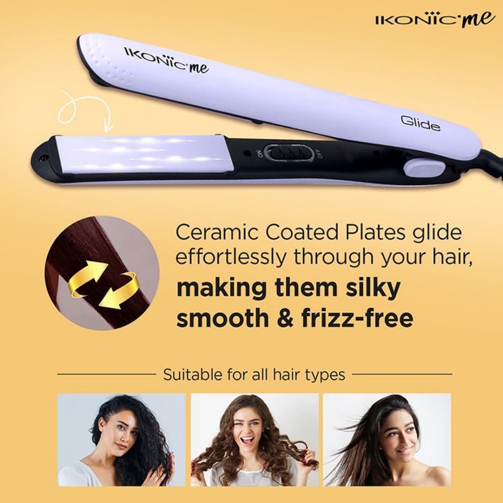 Ikonic Glide Hair Straightener Ceramic Coated Floating Plates Quick Heat Up Switch Light Indicator Compact Design