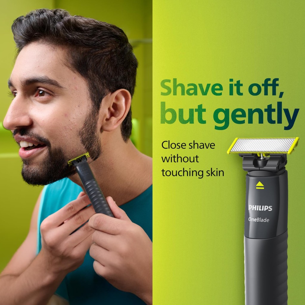 Philips One Blade Face Hybrid Trimmer & Shaver For Men Best Zero Trim For Face No Skin Irritation As Blade Never Touches Skin
