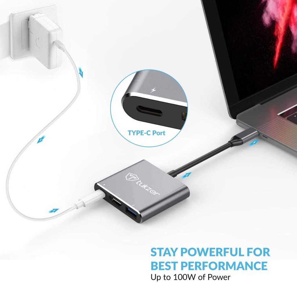 Tukzer USB C to HDMI Adapter (3 in 1) Type C Hub 3.1 to (TZ-Q11 Space Grey)